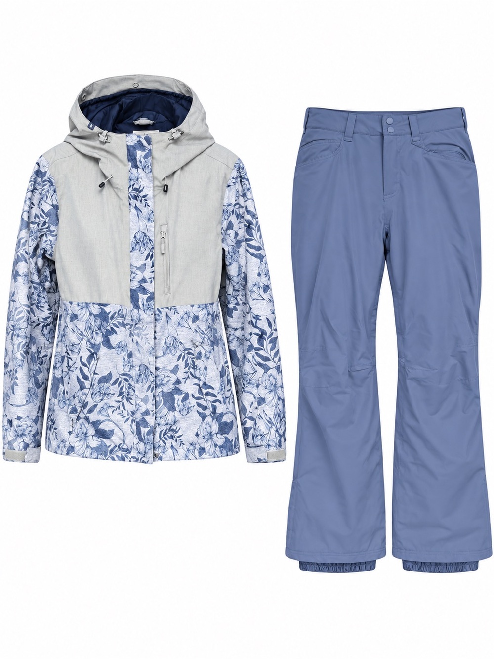 Roxy Floral Ski Jacket & Snow Pants Set - Blue and Light Gray